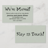 Eigenzinnige "We've Moved" Sage Green Hand-Out Kaa Visitekaartje (Voorkant / Achterkant)