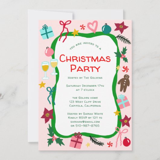 Eigenzinnige Whimsical Christmas Party CUSTOM Kaart (Voorkant)