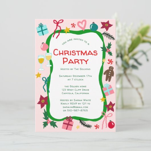 Eigenzinnige Whimsical Christmas Party CUSTOM Kaart (Staand voorkant)
