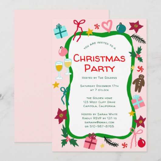 Eigenzinnige Whimsical Christmas Party CUSTOM Kaart (Voorkant / Achterkant)