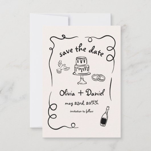 Eigenzinnige Whimsical Hand getrokken bruiloft Fra Save The Date (Voorkant)