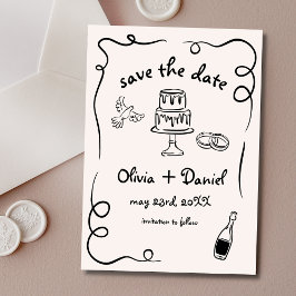 Eigenzinnige Whimsical Hand getrokken bruiloft Fra Save The Date