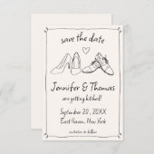 Eigenzinnige Whimsical Hand Getrokken Doodle Schoe Save The Date (Voorkant / Achterkant)