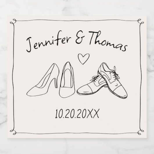 Eigenzinnige Whimsical Hand Getrokken Doodle Schoe Sparkling Wijnetiket (Enkel label)