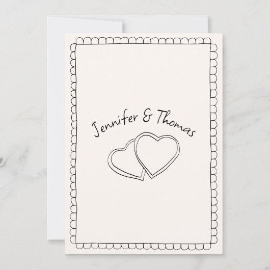 Eigenzinnige Whimsical Hand getrokken hart bruilof Kaart (Achterkant)