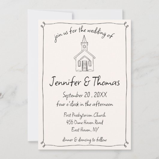 Eigenzinnige Whimsical Hand getrokken kerk Doodle  Kaart (Voorkant)