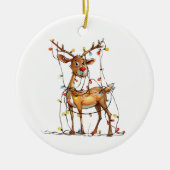 Eigenzinnige Whimsical Red Nosed Reindeer met Lich Keramisch Ornament (Voorkant)