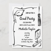 Eigenzinnige Whimsical Unique Hand Drawn Afstudeer Kaart (Voorkant)