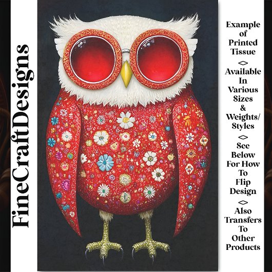 Eigenzinnige Whimsy Red Floral Owl & Specs BT7 Dec Tissuepapier