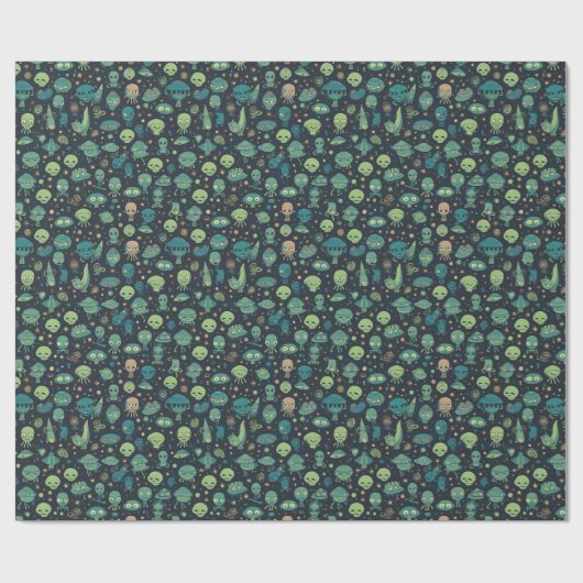 Eigenzinnige Zee Creatures en Aliens Pattern Cadeaupapier (Vlak)