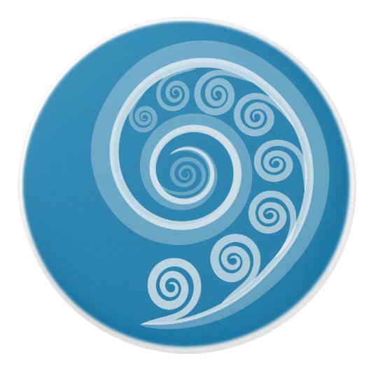 Eigenzinnige zomer-blauwe krullen & wervelingen ke keramische knop (Voorkant)