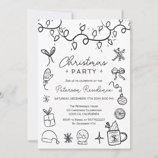 Eigenzinnige zwart-wit illustratie moderne Kerstmi Kaart (Voorkant)