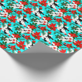 Eigenzinnige Zwarte Dinosaurussen en Poinsettias K Cadeaupapier