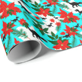 Eigenzinnige Zwarte Dinosaurussen en Poinsettias K Cadeaupapier (Rol Hoek)