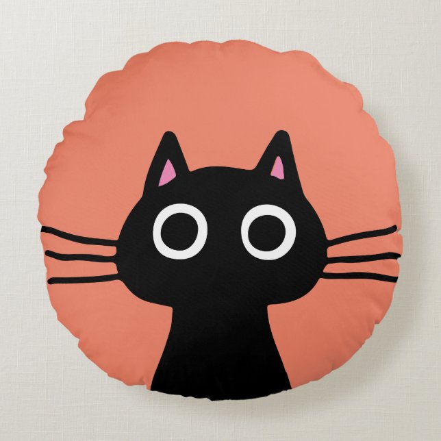 Eigenzinnige Zwarte Kitty Cat | Cool Cat Lover's Rond Kussen (Voorkant)