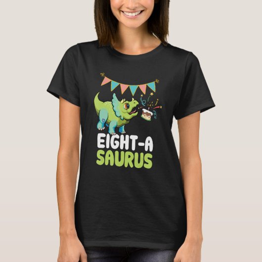 Eight a saurus Dinosaur  Cute Kiddo Triceratops T-shirt (Voorkant)