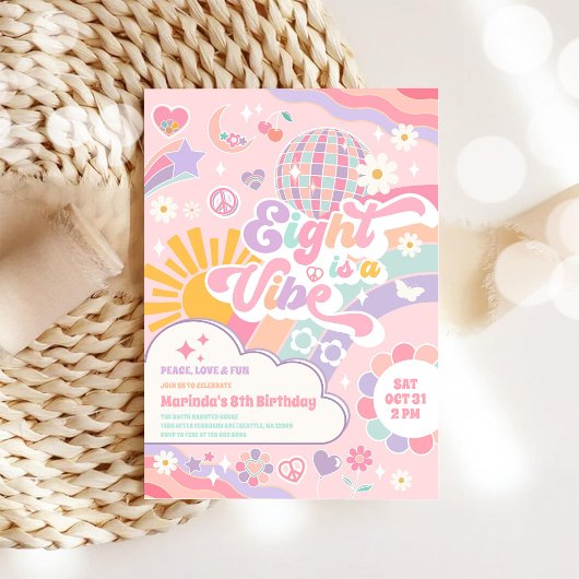 Eight Is A Vibe Disco Rainbow Sun 8th Birthday Kaart