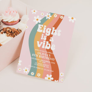 Eight is a Vibe groovy madeliefje regenboog 8e ver Kaart