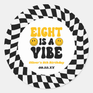 Eight Is A Vibe Retro Achtste 8e Verjaardagsfeestj Ronde Sticker