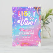Eight is a Vibe Retro Groovy Neon Girl Birthday Kaart (Staand voorkant)