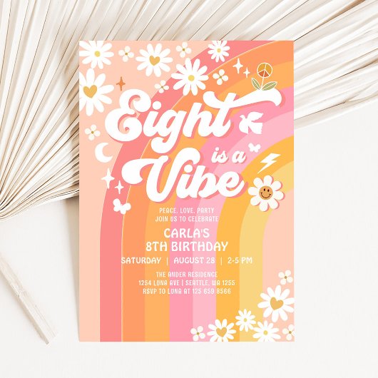 Eight is een Vibe Pink Peach 8e Groovy Verjaardag Kaart