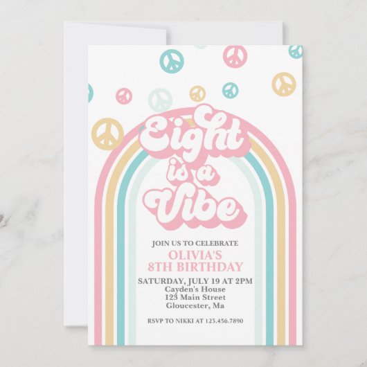 Eight is een Vibe Retro Zomer Regenboog Uitnodigin Kaart (Voorkant)