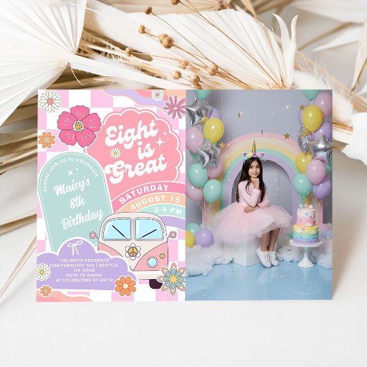  Eight is Great Rainbow Daisy Birthday Kaart