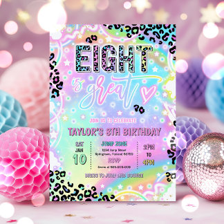 Eight Is Great Rainbow Leopard Print 8th Birthday Kaart