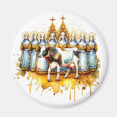 Eight Maids a-Milking | Twaalf dagen Kerst Magneet (Voorkant)