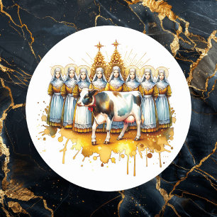 Eight Maids a-Milking Twaalf dagen Kerst Ronde Sticker