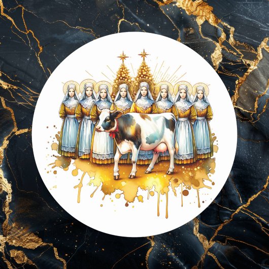 Eight Maids a-Milking | Twaalf dagen Kerst Ronde Sticker