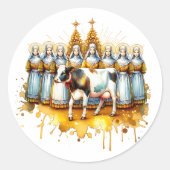 Eight Maids a-Milking | Twaalf dagen Kerst Ronde Sticker (Voorkant)