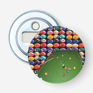 Eightball tafel olieverf met ballen en aanwijzinge button flesopener
