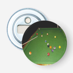 Eightball tafel olieverf met ballen en aanwijzinge button flesopener