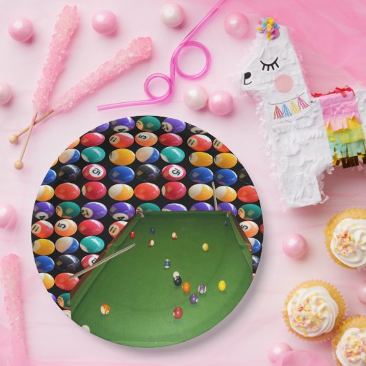 Eightball tafel olieverf met ballen en aanwijzinge papieren bordje (Feest)