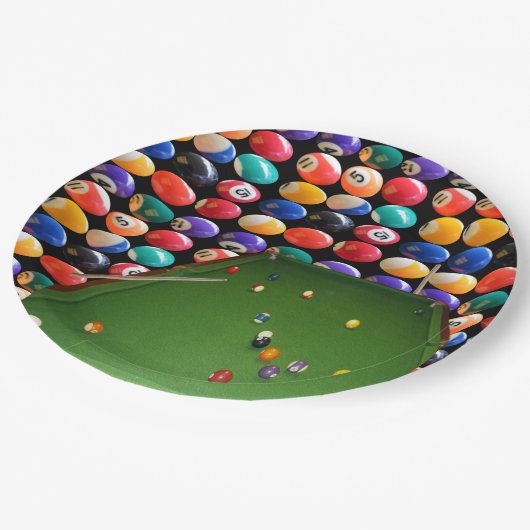 Eightball tafel olieverf met ballen en aanwijzinge papieren bordje (Gekanteld)