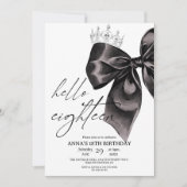 Eighteen Black Bow 18th Birthday Invitation Kaart (Voorkant)