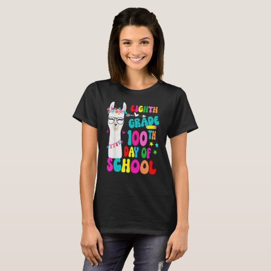 Eighth Grade 100 Days Smarter No Prob Llama Teache T-shirt (Voorkant volledig)