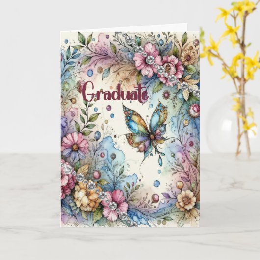 Eighth Grade Graduation Flowers & Butterfly Kaart (Gele Bloem)