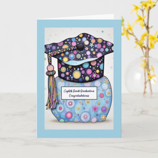 Eighth Grade Graduation Mostly Blue Kaart (Gele Bloem)