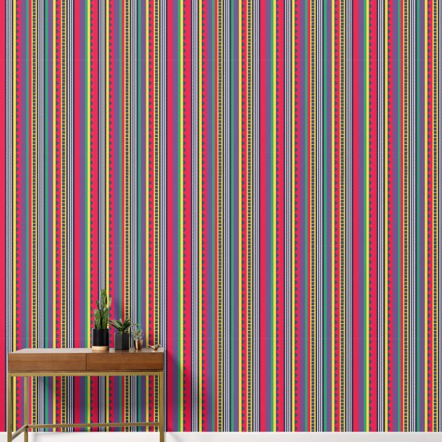 Eighties Colorful Stripes Pattern Eighties Behang (Hal)