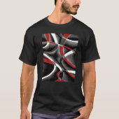 Eighties Red White Grey Line Curve Pattern On Blac T-shirt (Voorkant)