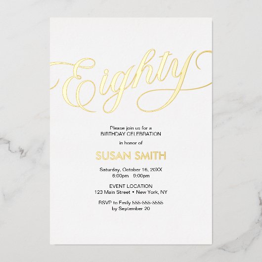 Eighty Birthday Elegant Invitation Foil Invitation Folie Uitnodiging (Voorkant)