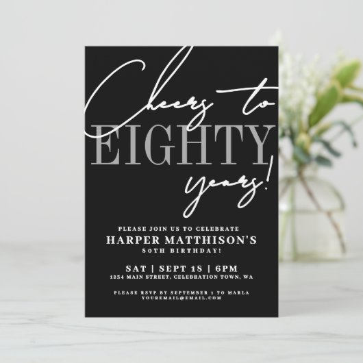 Eighty Black 80th Birthday Party Kaart (Staand voorkant)