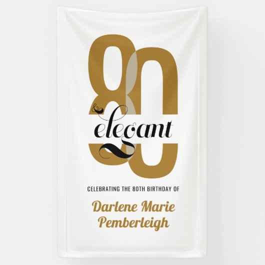 Eighty & Elegant Gold Black 80th Birthday Spandoek (Verticaal)