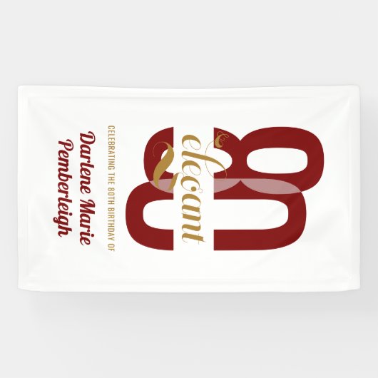 Eighty & Elegant Ruby Red Gold 80th Birthday Spandoek (Horizontaal)
