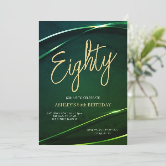 Eighty Emerald Green and Gold 80th Birthday Kaart (Staand voorkant)