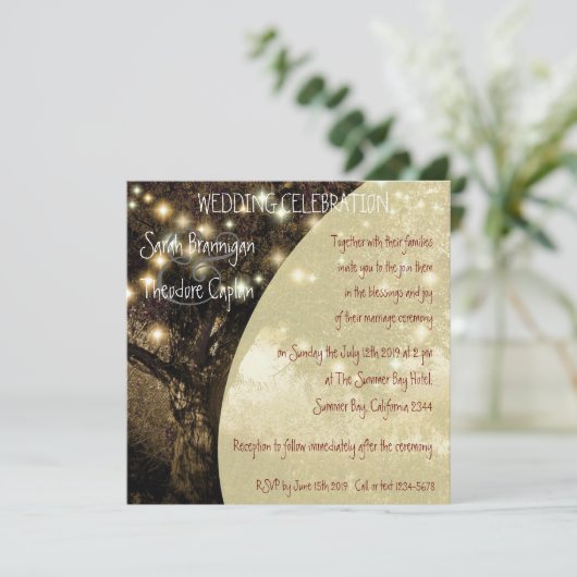  eik - nachtlichten bruiloft kaart (Staand voorkant)