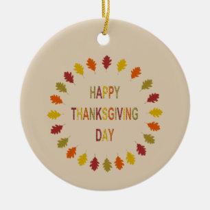Eikebladeren op Thanksgiving Day op maat Keramisch Ornament