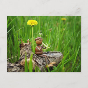 Eikel Elf die een Paardenbloem Trompet Speelt Ansi Briefkaart